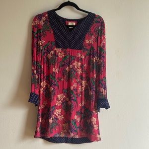 Anthropologie By Anthropologie Printed Pink Floral Polka Dots Dress